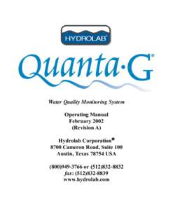 Water Quality Monitoring System Operating Manual FebruaryRevision A) Hydrolab Corporation 8700 Cameron Road, Suite 100