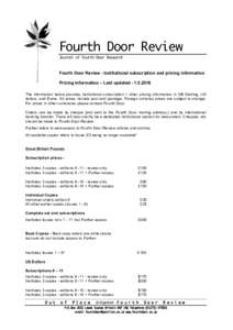 Fourth Door Review Journal of Fourth Door Research Fourth Door Review - Institutional subscription and pricing information Pricing Information – Last updatedThe information below provides institutional subs
