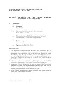 Section I: National Periodic Report on the Application of the World Heritage Convention in New Zealand, 2003