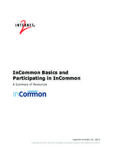 InCommon Basics and Participating in InCommon A Summary of Resources Updated October 25, 2013 Copyright © [removed]by Internet2, InCommon and/or the respective authors