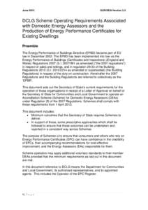 CLG EPBD Scheme Operating Requirements Associated with Domestic Energy Assessors and the Production of Energy Performance Certificates for Existing Dwellings