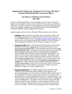 Supplemental Guidelines for Submission of Air Toxics “Hot Spots” Program Health Health Risk Assessments (HRAs) San Diego Air Pollution Control District June 2006 Facilities submitting Health Risk Assessments (HRA) fo