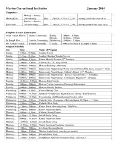 Marion Correctional Institution  January 2014 Chaplain(s) Murthy Kola