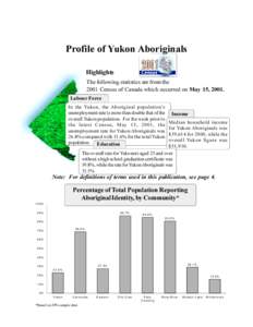 Profile of Yukon Aboriginals Highlights The following statistics are from the 2001 Census of Canada which occurred on May 15, 2001. Labour Force In the Yukon, the Aboriginal populations