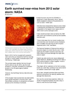 Earth survived near-miss from 2012 solar storm: NASA