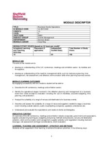 MODULE DESCRIPTOR TITLE SI MODULE CODE CREDITS LEVEL JACS CODE