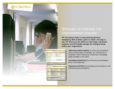 Software to improve the improvement process FIT is a market leader in bug tracking solutions. Completely Web-enabled, quick to install, and easy to use, FIT offers you the ability to track bugs, coordinate projects, and 