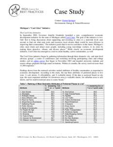 Case Study Contact: Darren Springer Environment, Energy & Natural Resources Michigan’s “Cool Cities” Initiative The Cool Cities Initiative In September 2003, Governor Jennifer Granholm launched a new, comprehensive