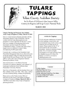 MARCH[removed]Chapter Meeting and Program: Sara Schultz, Army Corps of Engineers, Friday, March 19, 2010 Sara is a water resources planning specialist with the Sacramento District Corps of Engineers. She has