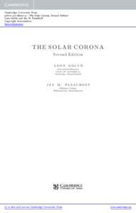 Cambridge University Press[removed]9 - The Solar Corona, Second Edition Leon Golub and Jay M. Pasachoff Copyright Information More information