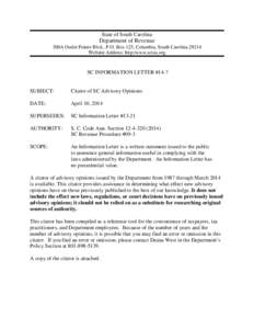 State of South Carolina  Department of Revenue 300A Outlet Pointe Blvd., P.O. Box 125, Columbia, South Carolina[removed]Website Address: http:/www.sctax.org