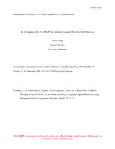 Microsoft Word - doering_veletsianos_An investigation of the Use of Real-Time, Authentic Geospatial Data in the K-12 Classroom.