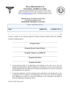 TEXAS DEPARTMENT OF LICENSING AND REGULATION MAILING ADDRESS: PO BOX 12057; AUSTIN, TXPHONE: ( ♦ ( ♦ FAX: (WEB: www.tdlr.texas.gov ♦ Email: s