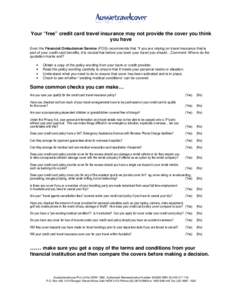 Aussietravelcover Credit card checklist and disclaimer