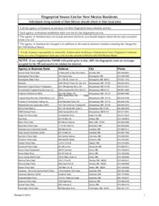 Fingerprint Source List for New Mexico Residents Individuals living outside of New Mexico should check in their local area * Call the agency or business, in advance, for their fingerprint time schedule and fee. * Each ag