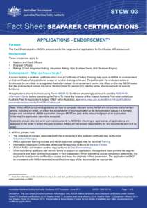 STCW 03  Fact Sheet SEAFARER CERTIFICATIONS Purpose  APPLICATIONS - ENDORSEMENT1