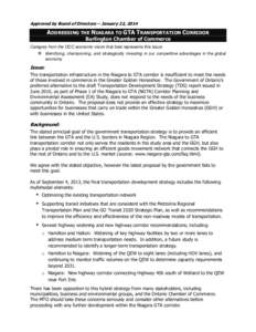 Approved by Board of Directors – January 22, 2014  ADDRESSING THE NIAGARA TO GTA TRANSPORTATION CORRIDOR Burlington Chamber of Commerce  Category from the OCC economic vision that best represents this issue: