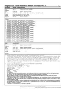 Biographical Family Report for William Thomas GOULD Husband William Thomas GOULD  Born