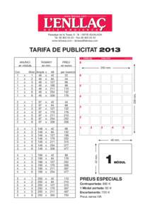 Passatge de la Tossa, 8 - 3r[removed]IGUALADA Tel[removed]Fax[removed]www.latossa.com - [removed] TARIFA DE PUBLICITAT 2013 