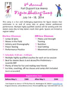 5th Annual  Fort Dupont Ice Arena Figure Skating Camp July 14 – 18, 2014