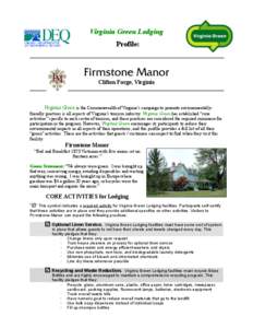 Virginia Green Lodging Profile: Firmstone Manor Clifton Forge, Virginia