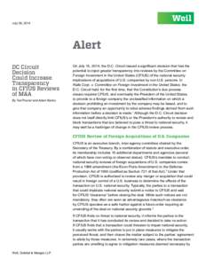 July 28, 2014  Alert DC Circuit Decision Could Increase