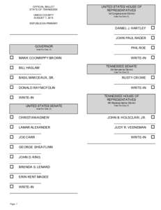 OFFICIAL BALLOT STATE OF TENNESSEE UNICOI COUNTY AUGUST 7, 2014  UNITED STATES HOUSE OF