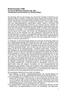 Musiksoziologie[removed]Von Ernst Manheim (Kansas City, Mo.) Transliteration und Kommentar von Reinhard Müller*