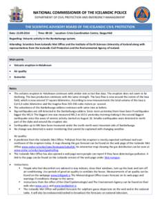 NATIONAL COMMISSIONER OF THE ICELANDIC POLICE DEPARTMENT OF CIVIL PROTECTION AND EMERGENCY MANAGEMENT THE SCIENTIFIC ADVISORY BOARD OF THE ICELANDIC CIVIL PROTECTION Date: [removed]