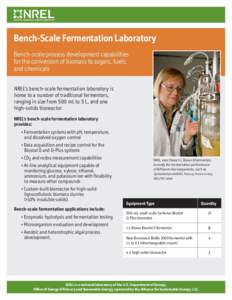 Bench-Scale Fermentation Laboratory Bench-scale process development capabilities for the conversion of biomass to sugars, fuels, and chemicals NREL’s bench-scale fermentation laboratory is home to a number of tradition