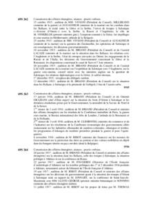 69S 262  Commission des affaires étrangères, séances : procès-verbaux. 15 octobre 1915 : audition de MM. VIVIANI (Président du Conseil), MILLERAND (ministre de la guerre) et AUGAGNEUR (ministre de la marine) sur les