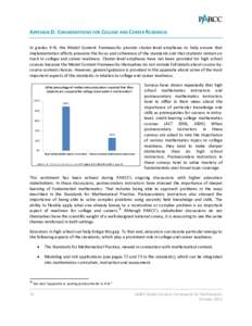 APPENDIX D: CONSIDERATIONS FOR COLLEGE AND CAREER READINESS In grades K–8, the Model Content Frameworks provide cluster-level emphases to help ensure that implementation efforts preserve the focus and coherence of the 