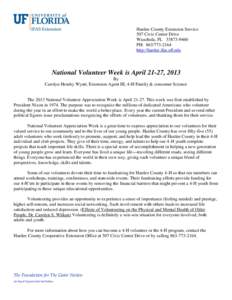 Volunteerism / Civil society / Free labor / Giving / Philanthropy / Volunteering / National Volunteer Week / Wauchula /  Florida
