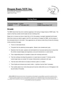 Dragon Boats NSW Inc. (Incorporated under the Associations Incorporation Act, [removed]Registered Number: Y2086230) (ABN[removed])  Towing Boats