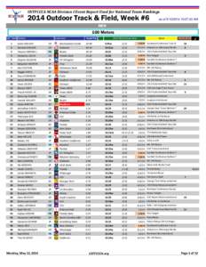USTFCCCA NCAA Division I Event Report Used for National Team Rankings[removed]Outdoor Track & Field, Week #6 as of[removed]:27:43 AM