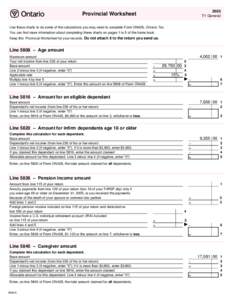 2005 T1 General Provincial Worksheet Use these charts to do some of the calculations you may need to complete Form ON428, Ontario Tax. You can find more information about completing these charts on pages 1 to 5 of the fo