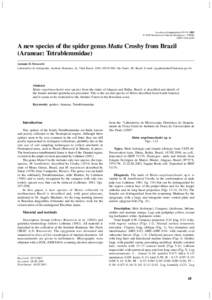 Lundiana 6(supplement):49-54, 2005 © 2005 Instituto de Ciências Biológicas - UFMG ISSN[removed]A new species of the spider genus Matta Crosby from Brazil (Araneae: Tetrablemmidae)