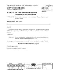 CONTINENTAL MOTORS, INC ® AIRCRAFT ENGINE  Category 3 SERVICE BULLETIN