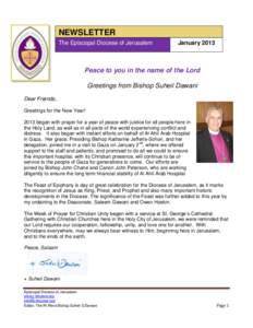 NEWSLETTER The Episcopal Diocese of Jerusalem JanuaryPeace to you in the name of the Lord