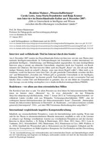 Reaktion Mainzer „Wissenschaftlerinnen“ Carola Lentz, Anna-Maria Brandstetter und Raija Kramer zum Interview im Deutschlandradio Kultur am 4. Dezember 2007: