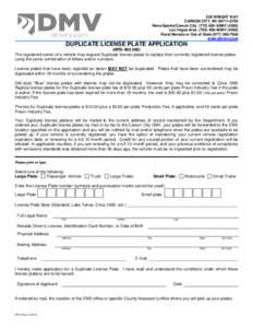 SP 14 Duplicate License Plate Application