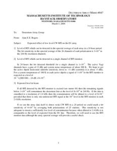 DEUTERIUM ARRAY MEMO #047 MASSACHUSETTS INSTITUTE OF TECHNOLOGY HAYSTACK OBSERVATORY WESTFORD, MASSACHUSETTSMarch 5, 2004