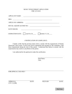 MUSIC VENUE PERMIT APPLICATION