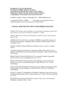 DISABILITY & SOCIAL RESPONSES IN SOME SOUTHERN AFRICAN NATIONS: Angola, Botswana, Burundi, D.R. Congo (ex Zaire), Malawi, Mozambique, Namibia, Tanzania, Rwanda, Zambia, Zimbabwe. A bibliography, with introduction and som