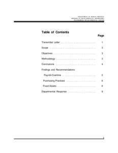 DEPARTMENT OF HUMAN SERVICES DIVISION OF DEVELOPMENTAL DISABILITIES WOODBRIDGE DEVELOPMENTAL CENTER Table of Contents Page