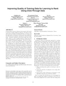Improving Quality of Training Data for Learning to Rank Using Click-Through Data Jingfang Xu Chuanliang Chen