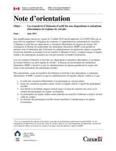 Note d’orientation Objet : Les transferts d’éléments d’actif liés aux dispositions à cotisations déterminées de régimes de retraite