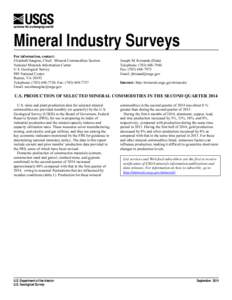 U.S. Production of Selected Mineral Commodities in the Second Quarter 2014