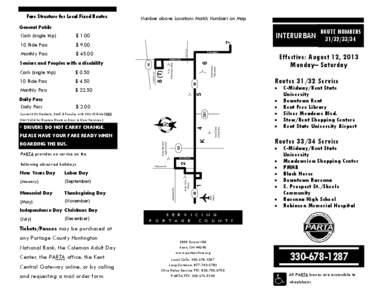 Fare Structure for Local Fixed Routes  Number above Locations Match Numbers on Map General Public