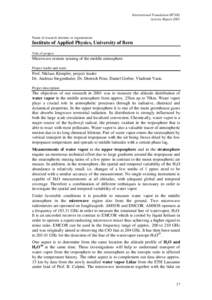 International Foundation HFSJG Activity Report 2001 Name of research institute or organization:  Institute of Applied Physics, University of Bern